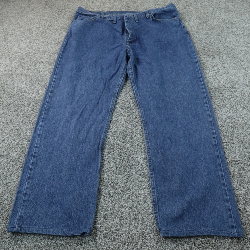Wrangler Jeans Mens 44X30 Dark Blue Denim Pants Straight Western Cowboy Rodeo